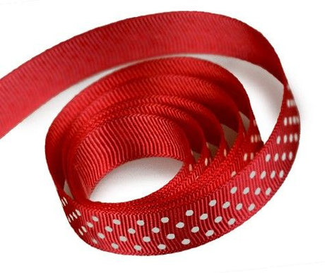 Red / White Dots - El Darado Swiss Dot Ribbon - 3/8" x 100 Yards