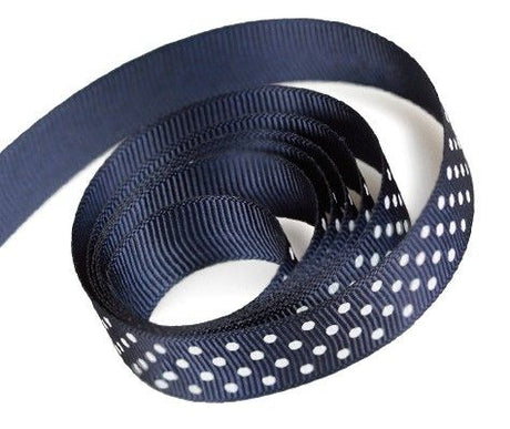 Navy / White Dots - El Darado Swiss Dot Ribbon - 7/8" x 100 Yards