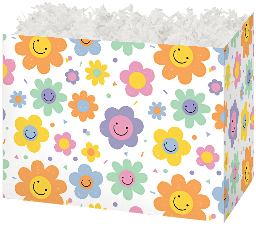 Smiley Flowers - Basket Box - 10-1/4 x 6 x 7-1/2"