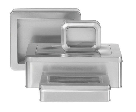 Silver Tin - Rectangle Tin - Window - 4-1/8 x 3 x 2-1/2"
