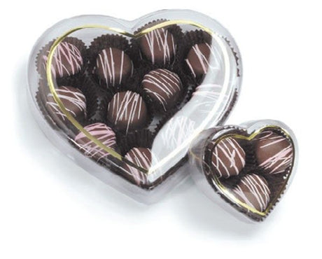 Clear - Gold Trim - Heart Shaped Candy Box - (1/2 lb) 6-3/8 x 5-1/2 x 1"