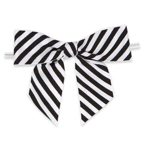 Black/White Diagonal Stripe - Bow with Twist Tie - 3-1/2" Width Bow - 4" Twist Tie