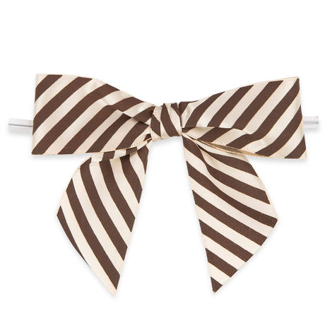 Brown/Cream Diagonal Stripe - Bow with Twist Tie - 3-1/2" Width Bow - 4" Twist Tie