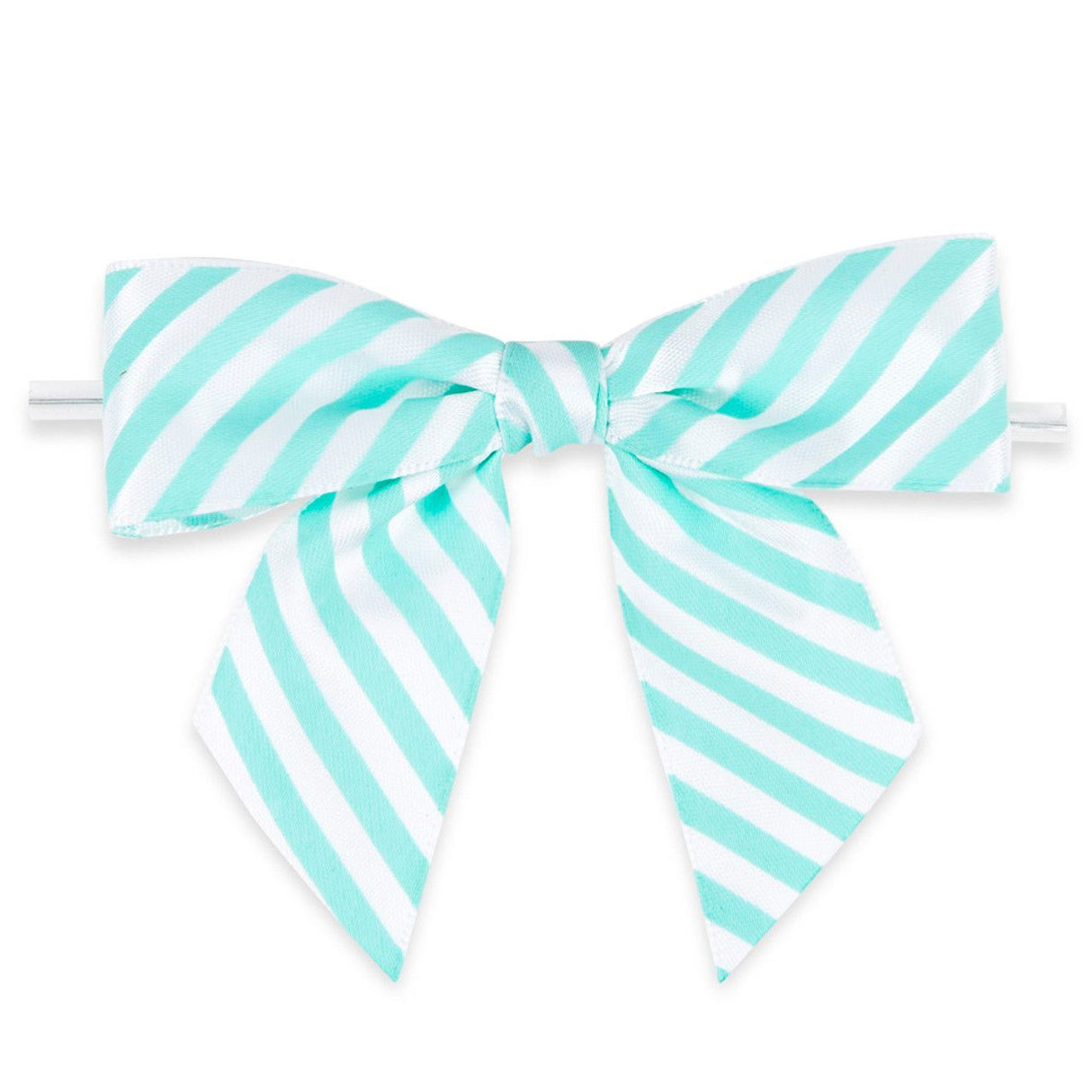 Blue/White Diagonal Stripe - Bow with Twist Tie - 3-1/2" Width Bow - 4" Twist Tie