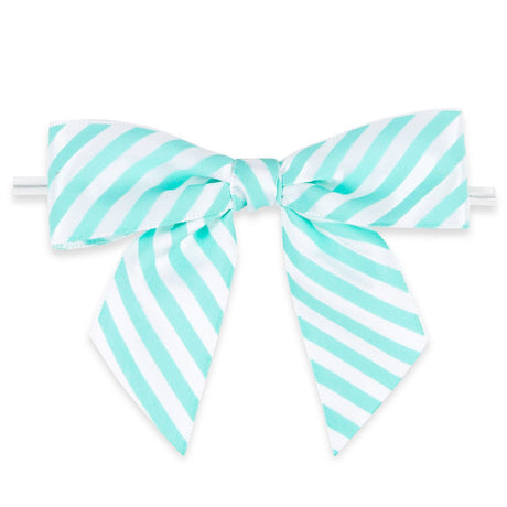 Blue/White Diagonal Stripe - Bow with Twist Tie - 3-1/2" Width Bow - 4" Twist Tie