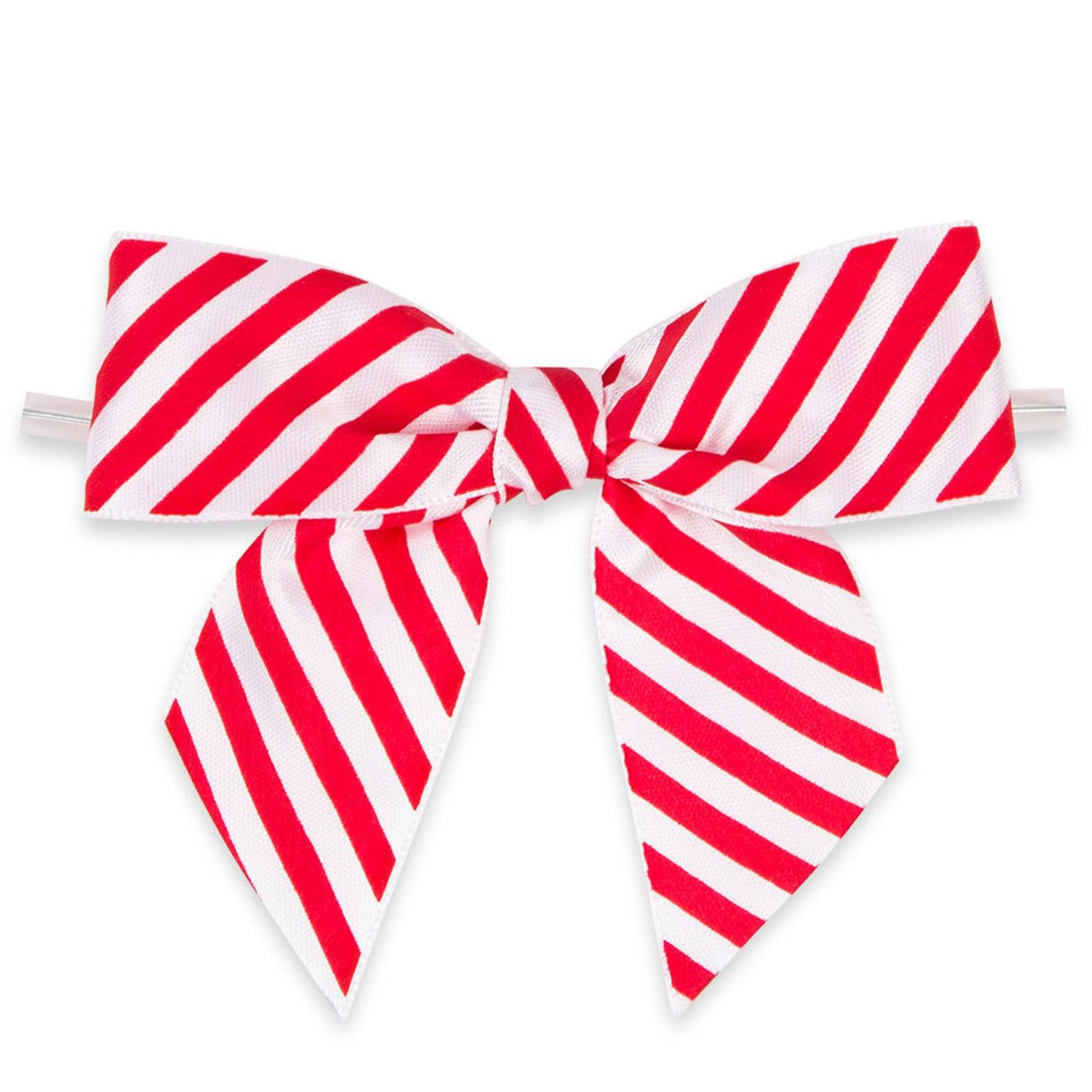 Red/White Diagonal Stripe - Bow with Twist Tie - 3-1/2" Width Bow - 4" Twist Tie