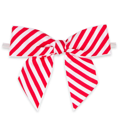 Red/White Diagonal Stripe - Bow with Twist Tie - 3-1/2" Width Bow - 4" Twist Tie