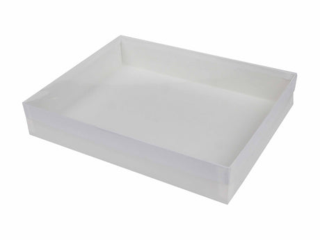 White Swirl Base / Clear Lid - Presentation Box - 11-1/4 x 8-3/4 x 2"