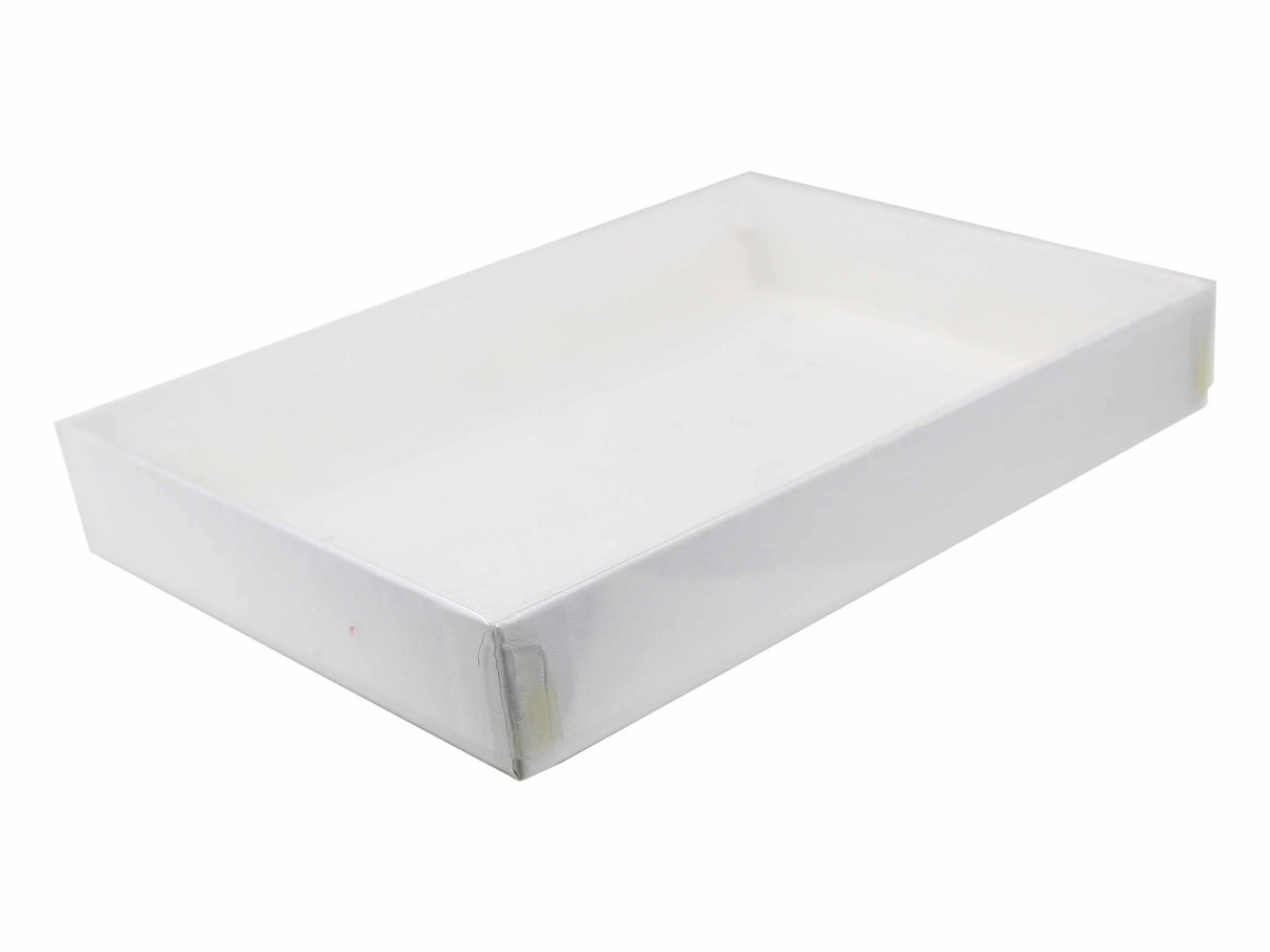 White Swirl Base / Clear Lid - Presentation Box - 6-9/16 x 4-13/16 x 1"