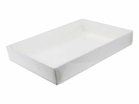 White Swirl Base / Clear Lid - Presentation Box - 6-9/16 x 4-13/16 x 1"