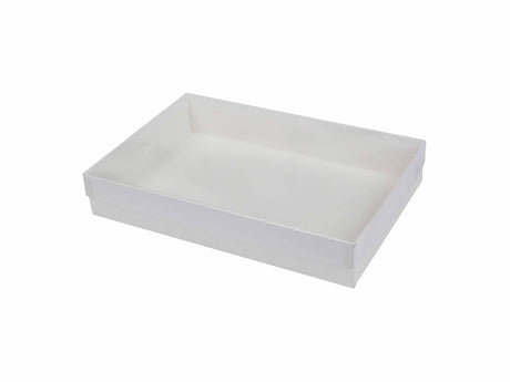 White Swirl Base / Clear Lid - Presentation Box - 8-5/8 x 5-5/8 x 1-3/8"