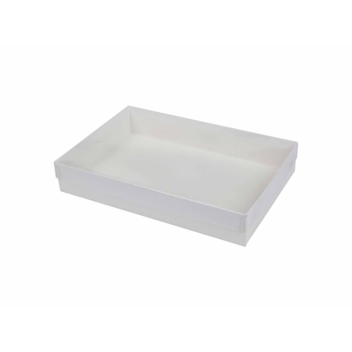 White Swirl Base / Clear Lid - Presentation Box - 9-5/8 x 6-3/8 x 1-5/8"