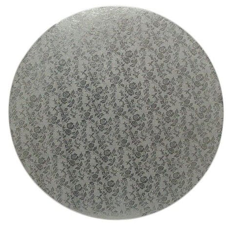 Rose Design Embossed Silver Foil - Round Cake Drum - 14" Round