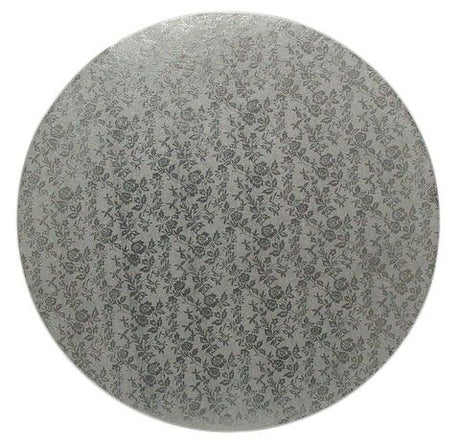 Rose Design Embossed Silver Foil - Round Cake Drum - 20" Round