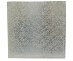 Rose Design Embossed Silver Foil - Square Cake Drum - 10" Square