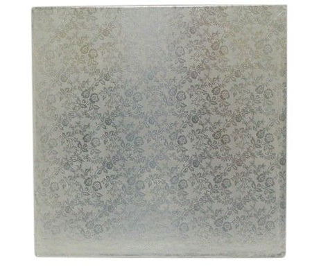 Rose Design Embossed Silver Foil - Square Cake Drum - 16" Square