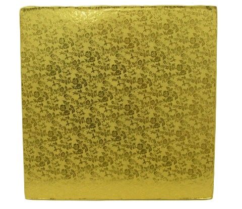Rose Design Embossed Gold Foil - Square Cake Drum - 14" Square