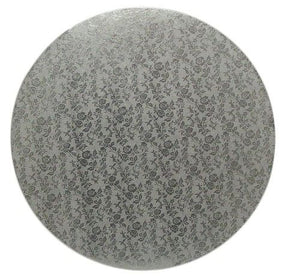 Rose Design Embossed Silver Foil - Round Cake Drum - 16" Round