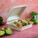 Vegware Nourish 7 in Taco Clamshell Molded Fiber Compostable Takeout Container White (QTY 300), SKU VW-HC73NFA