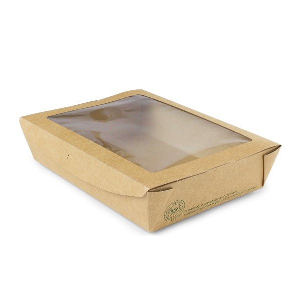 Vegware 32 oz Window Salad Box Kraft with PLA Window Compostable (QTY 300), SKU 01VWSALAD