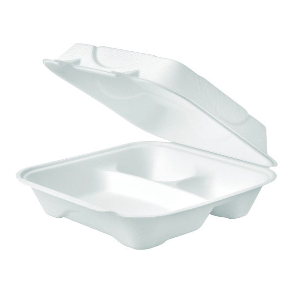 Vegware Nourish 8in 3-Compartment Molded Fiber Clamshell Compostable (QTY 200), SKU VW-HC83NFA