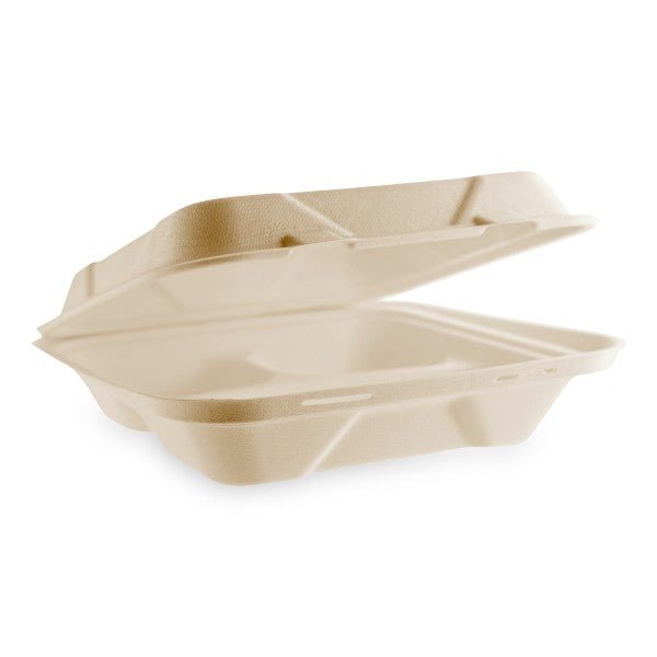 Vegware Nourish 9 in 3-Compartment Molded Fiber Clamshell Natural Compostable (QTY 200), SKU VB09-3N