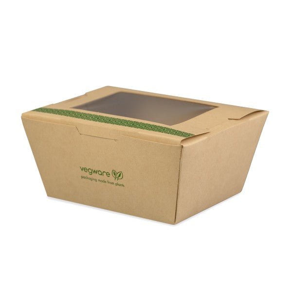 Vegware 26 oz Window Food Box Bamboo Paper with PLA Window Compostable (QTY 200), SKU VW-PPRBW26