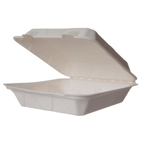Vegware 9 in Molded Fiber Clamshell, White Compostable Food Container (QTY 200), SKU WHBRG-9 HW