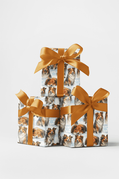 Velvet Steps, Christmas Light - Shetland Sheepdog Wrapping Paper