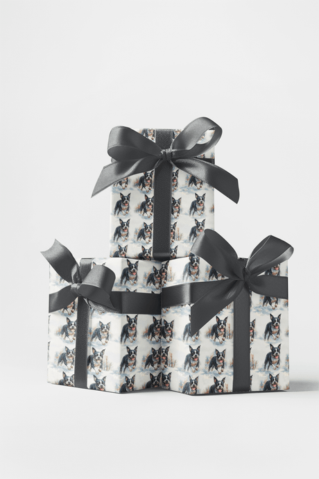 Tuxedo Tracks in the Snow - Boston Terrier Wrapping Paper