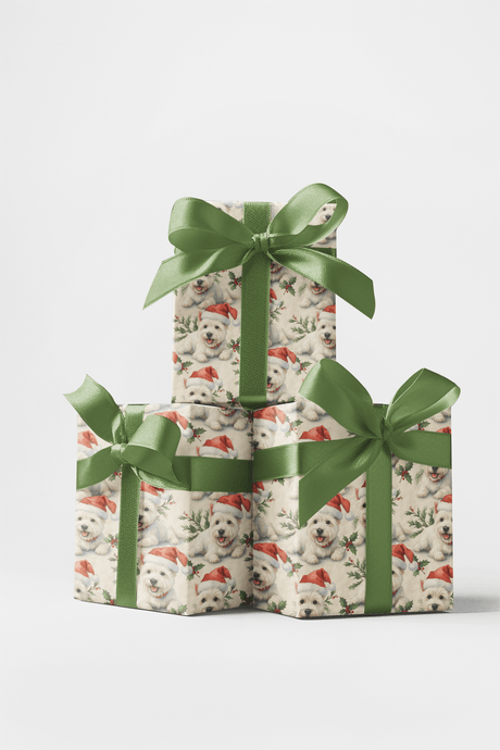 Santa Hat & Holly Hugs - West Highland White Terrier Wrapping Paper
