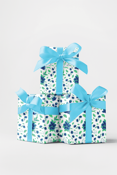 Floral Blue Pop - Floral Pattern Wrapping Paper