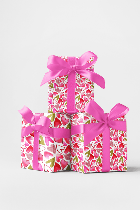 Mixed Hearts - Watercolor Hearts Wrapping Paper