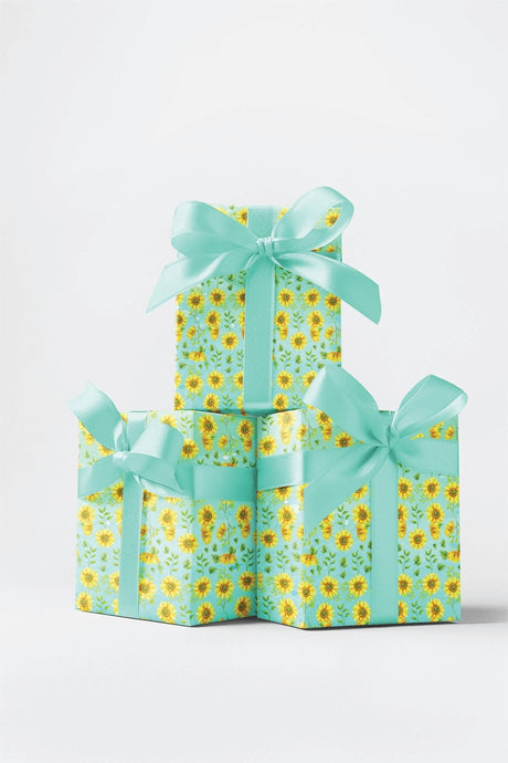 Sunflower Blue - Watercolor Sunflowers Wrapping Paper