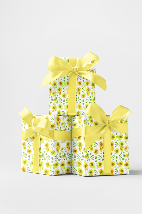Sunflower White - Watercolor Sunflowers Wrapping Paper