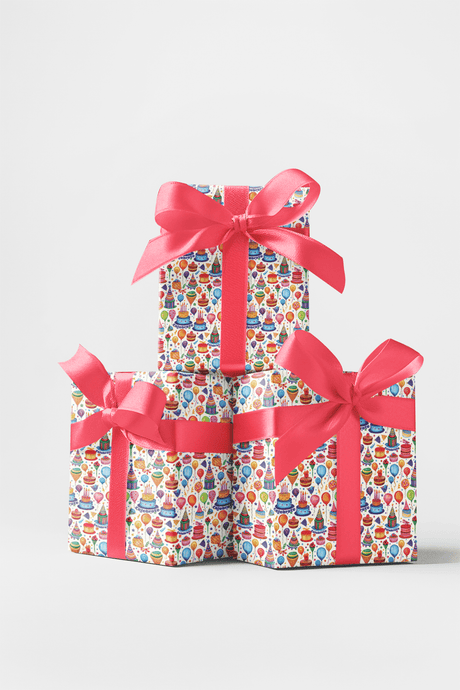 Cakes, Gifts & Birthday Wishes - Cakes, Gifts & Party Hats Wrapping Paper