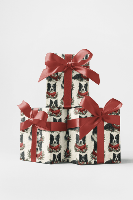 Bright Eyes, Holiday Hustle - Border Collie Wrapping Paper