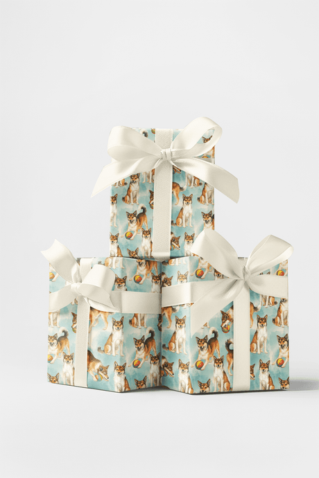 Colorful Chase - Norwegian Lundehund Wrapping Paper