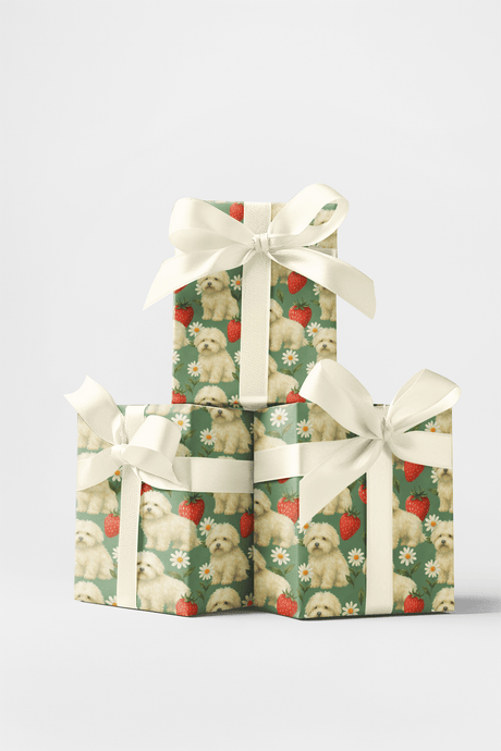 Fluffy Elegance - Fluffy Dogs & Flowers Wrapping Paper