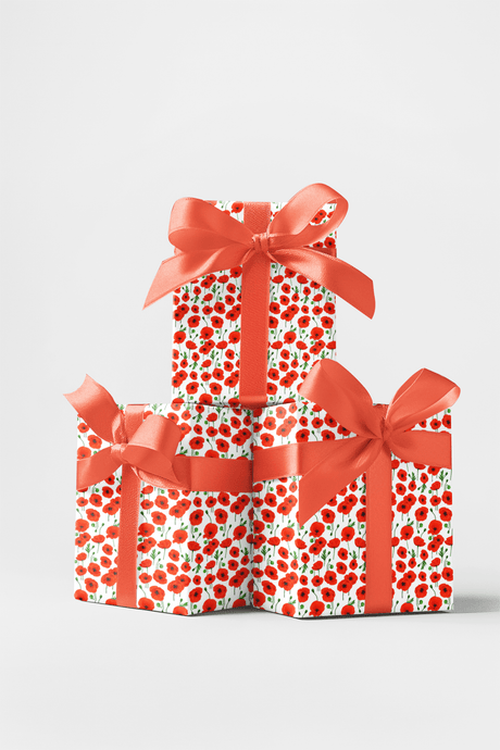 Summer Flowers II White - Watercolor Poppies Wrapping Paper