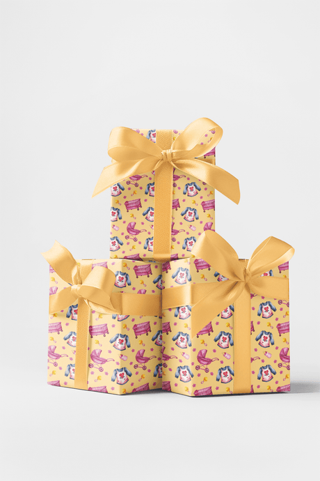I Love Mom - Peach - Watercolor Hearts Wrapping Paper