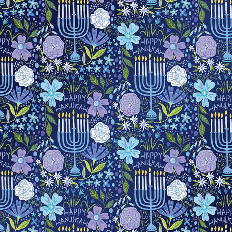 Floral Menorah - Gift Wrap - Jumbo Roll (30" x 10 ft.)