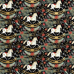 Rocking Horse Noel Black - Gift Wrap - Ream Gift Wrap Roll (30" x 833 ft.)