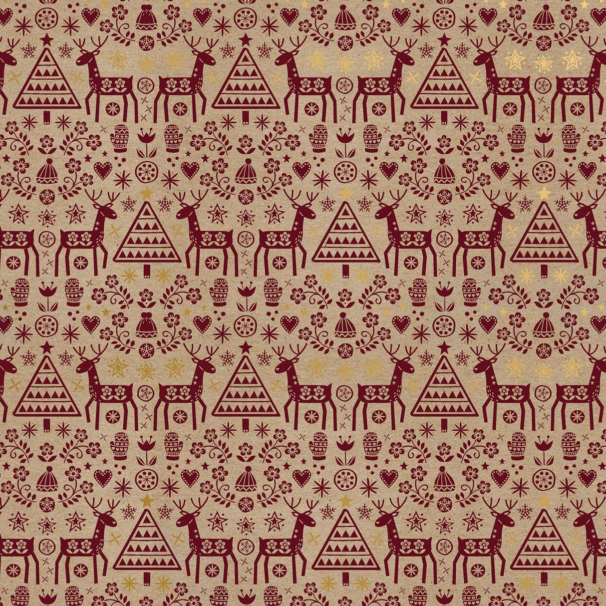 Folksy Winter Kraft - Gift Wrap - Jumbo Roll (30" x 10 ft.)
