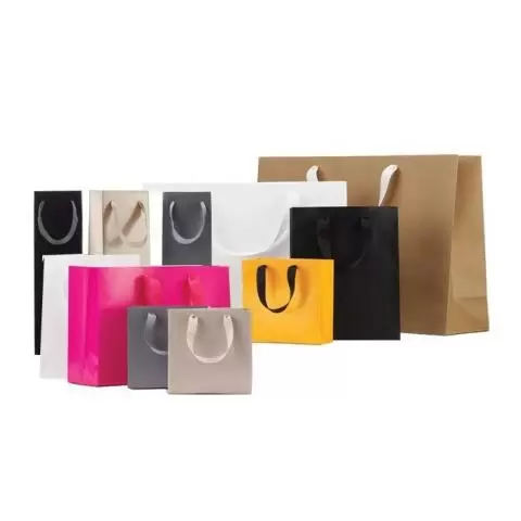 Matte Black Paper Bags, Euro Totes with Ribbon Handle