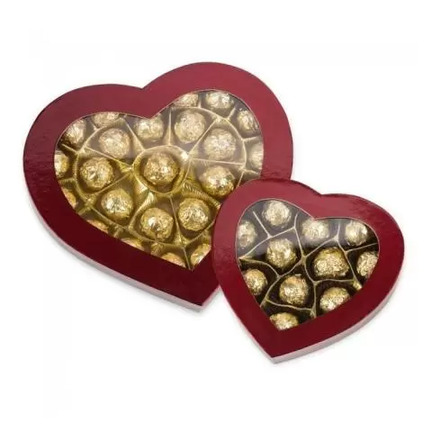 Crimson Red Heart Shaped Window Candy Boxes - Box and Wrap