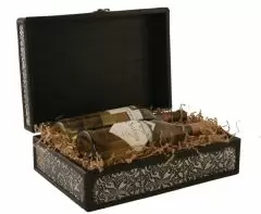 Black Embossed Damask - Aluminum Gift Box - Wood Trim - 13 x 8.25 x 3" (4.5" OAH)