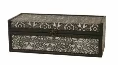 Black Embossed Damask - Aluminum Wine Box - Wood Trim - 12.75 x 4.25 x 3" (4.5" OAH)