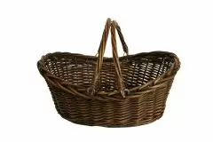 Dark Stained Willow - Hinged Handle Basket - 17 x 12 x 5.25" (7" OAH)