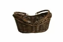 Dark Stained Willow - Hinged Handle Basket - 13.5 x 9.25 x 4.25" (6" OAH)